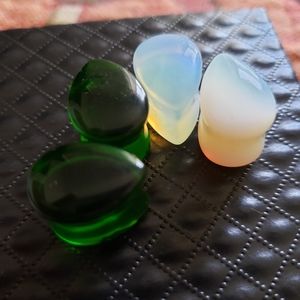 Green and Opal Teardrop Glass Plug Bundle 1/2" 12mm